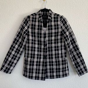 NWT! Banana Republic Boucle Tweed Gingham Black White Peacoat XS Preppy Winter